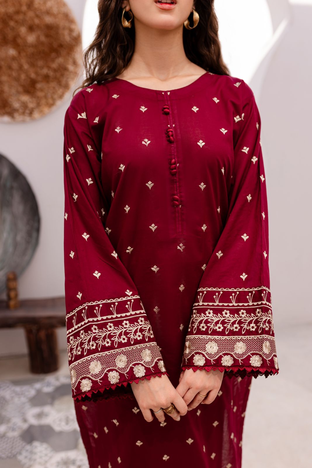 Khaas | 2 Pc Lawn Stitched Suit – Pop Garnet Embroidered