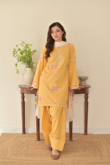 Khaas | 3 Pc Lawn Stitched Suit – Heavy Embroidered Farshi Shalwar