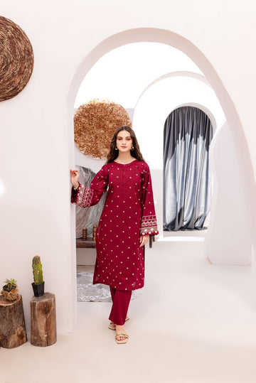 Khaas | 2 Pc Lawn Stitched Suit – Pop Garnet Embroidered