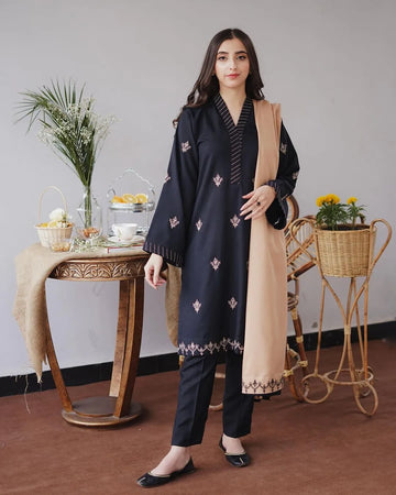 Black Mist | Khaas - 347 Linen 3 Pc Stitched Suit