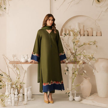 Khaas | 2 Pc Premium Linen Stitched Suit – Floral Threadwork