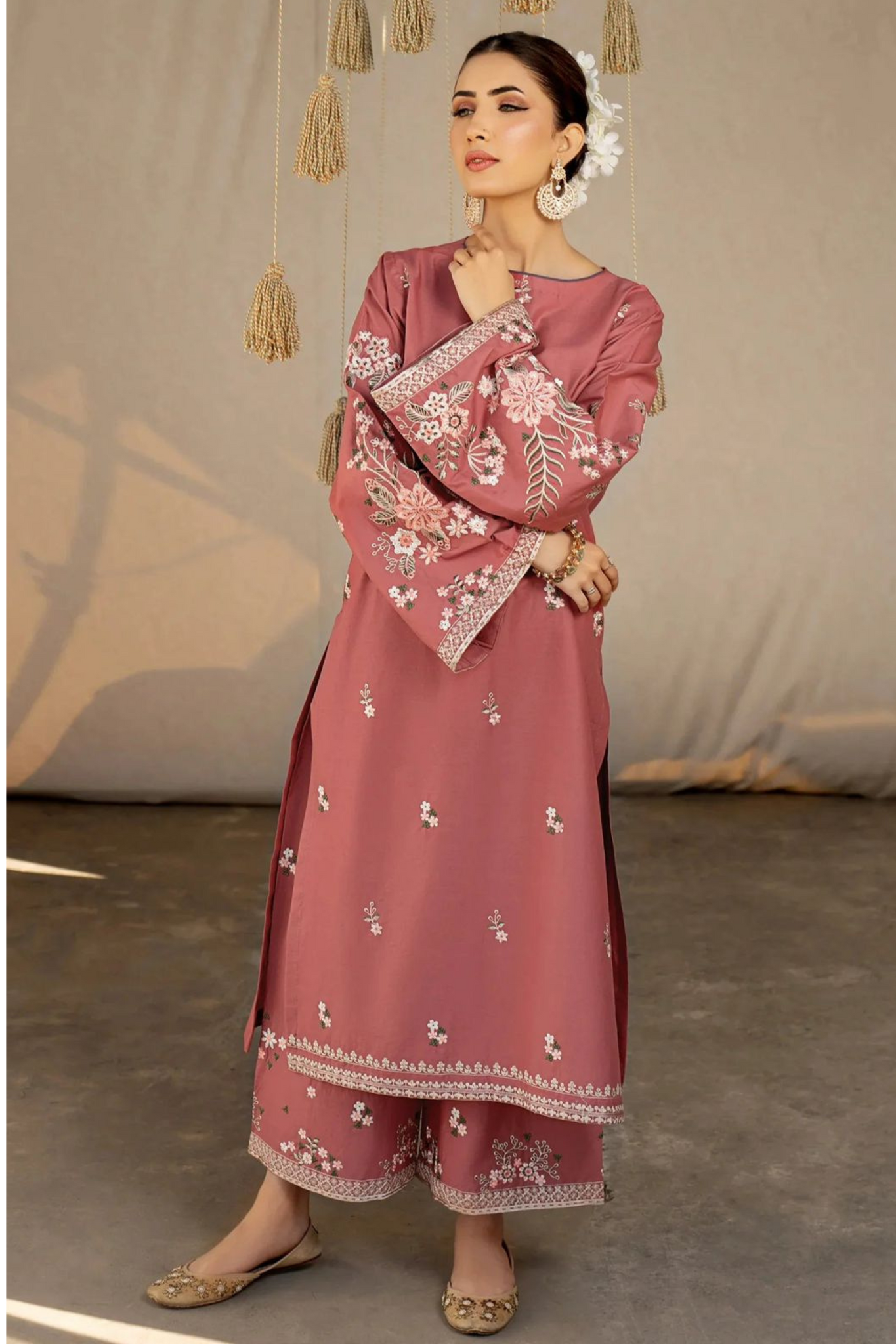 Khaas - Corel Pink Premium Embroidered 2 Pc