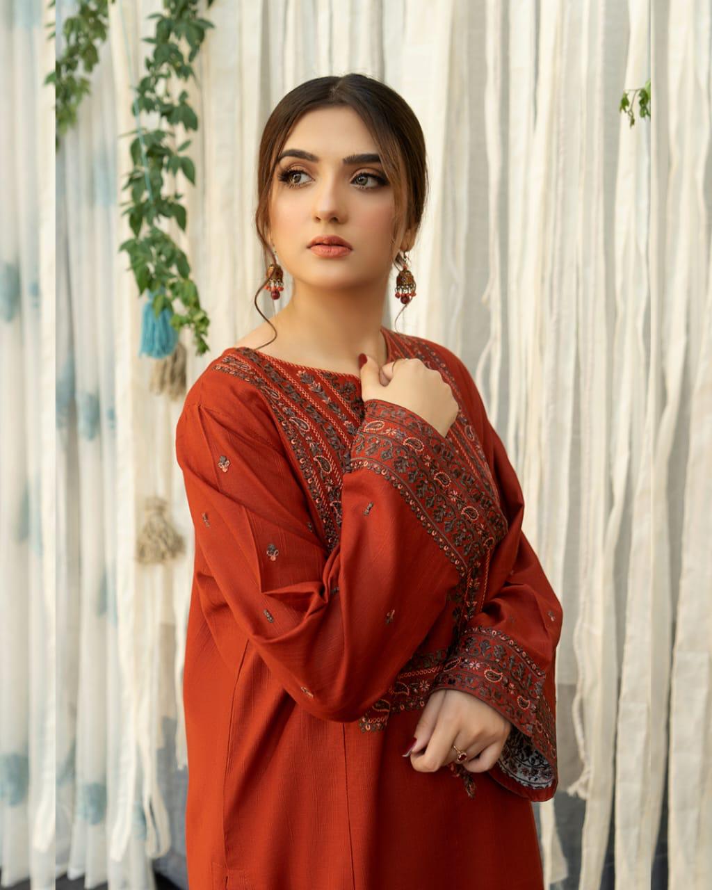 Khaas - Orange Bloom 3 Pc Premium Dhanak