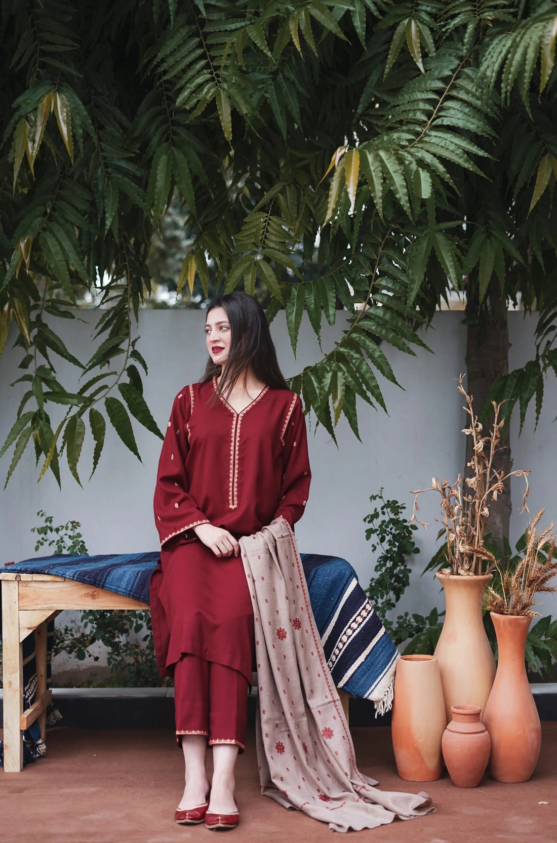 Kashmiri Maroon | Khaas-350 3 Pc Stitched Suit