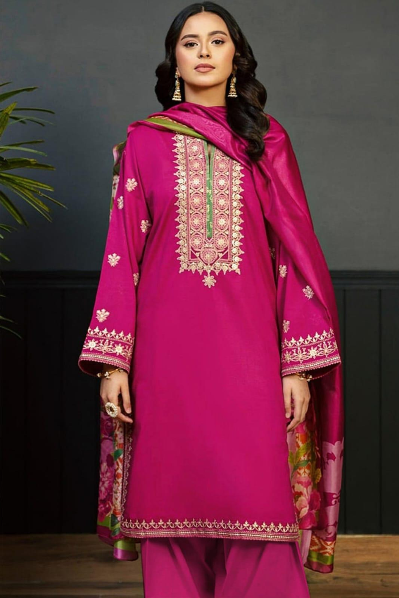 Khaas - Dhanak 3 Pc Suit Mehndi Pink
